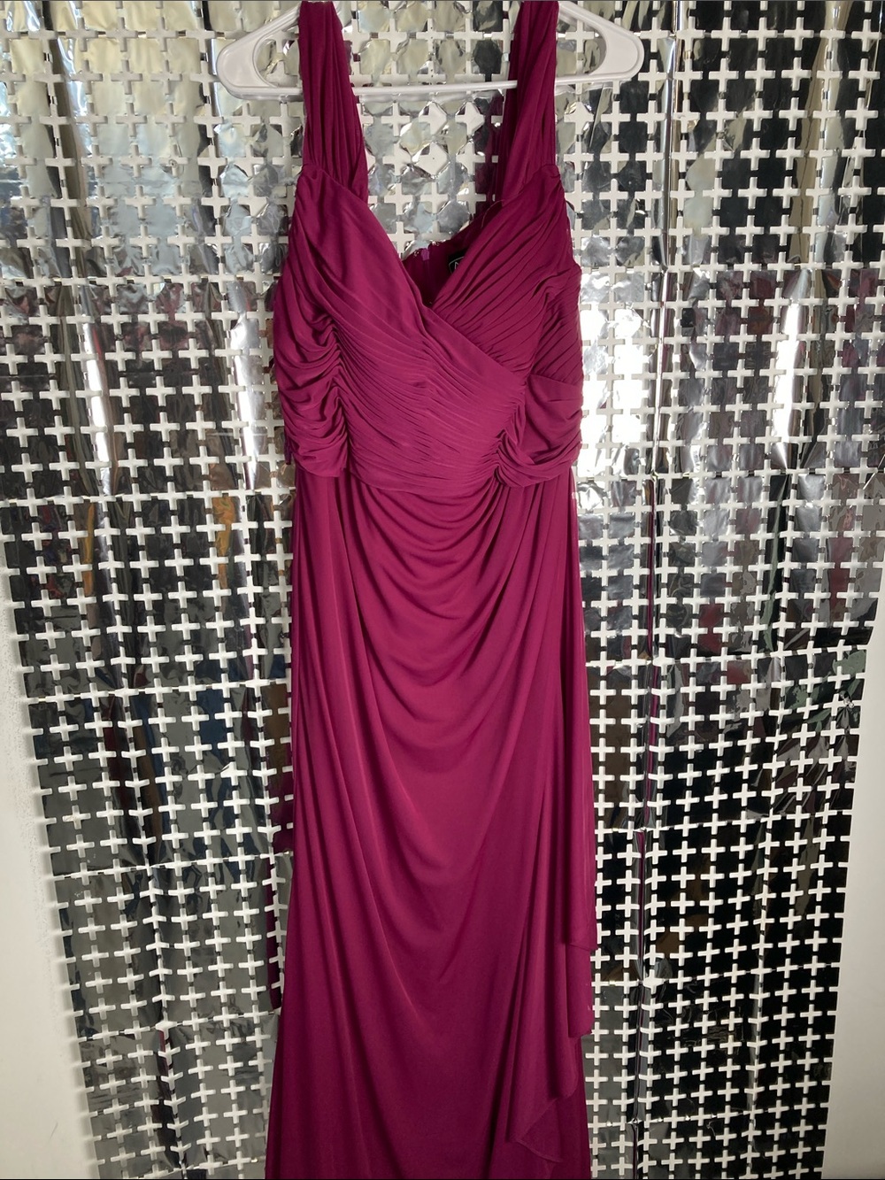 Alex Evenings Sleeveless Ruched V-Neck Maxi Dress in Magenta